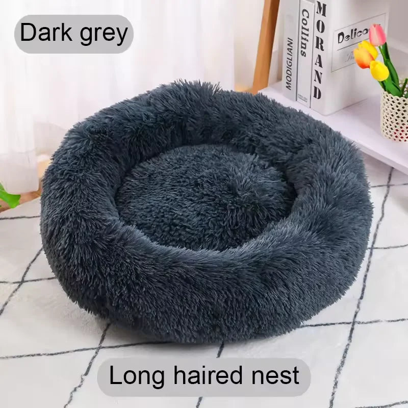 Round Plush Dog & Cat Bed – Washable, Warm & Cozy Pet Sofa