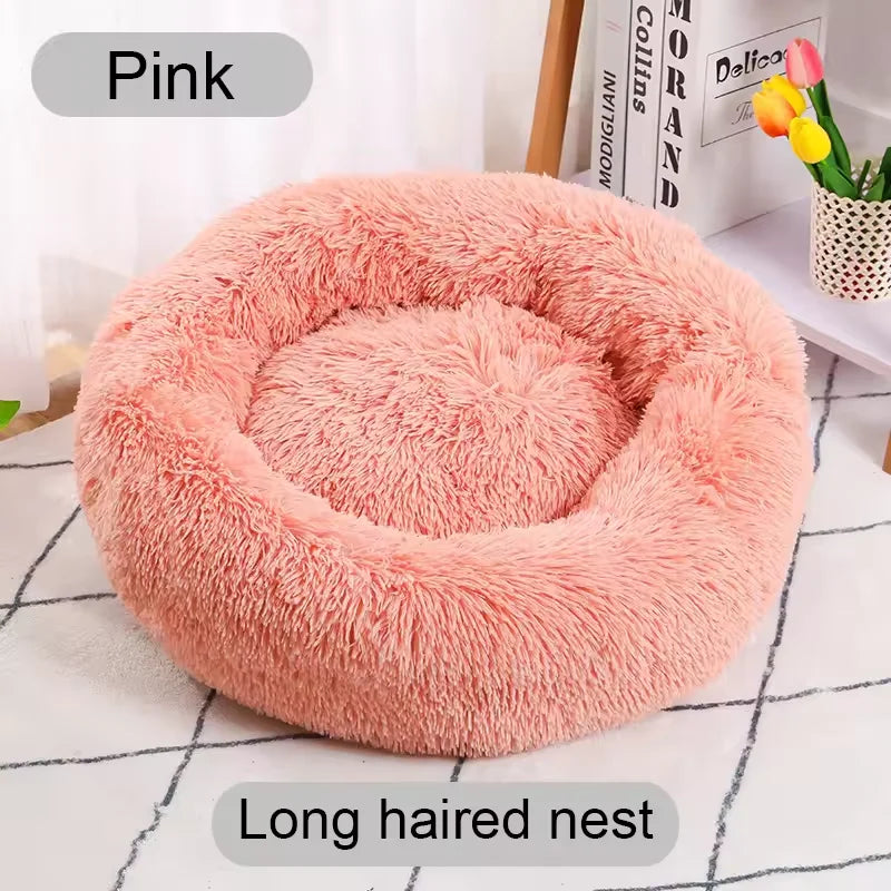 Round Plush Dog & Cat Bed – Washable, Warm & Cozy Pet Sofa